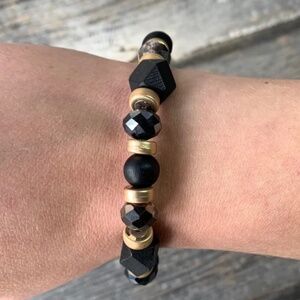 Matte Black & Gold Beaded Bracelet